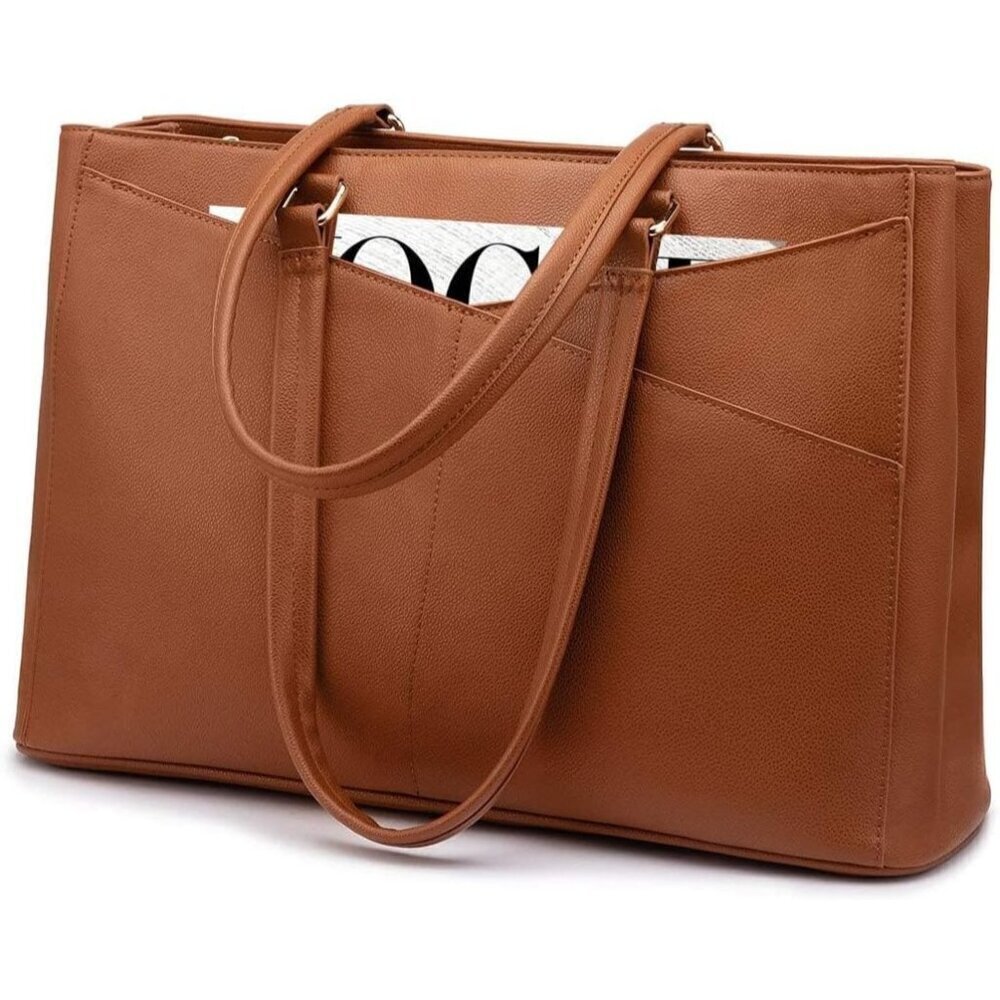 LOVEVOOK 15.6" Laptop Tote Bag for Women, Waterproof Leather Work & Office Bag